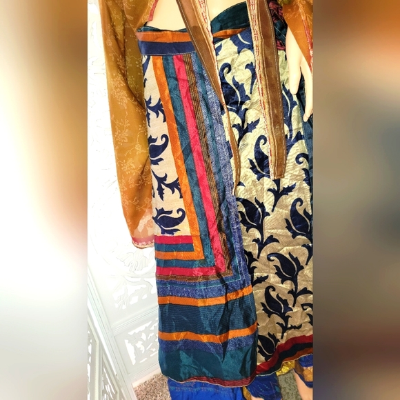 Exotic Boho Silk Blue Multicolor Reversible Wrap Skirt - Picture 6 of 12